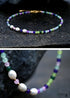 Boho Necklace, Seed Bead Choker, Crystal Pearl